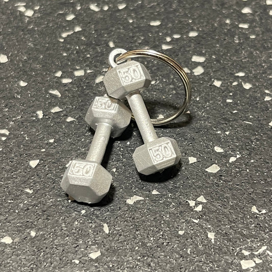 Pair of Silver Dumbbells Keychain (qty. 2)