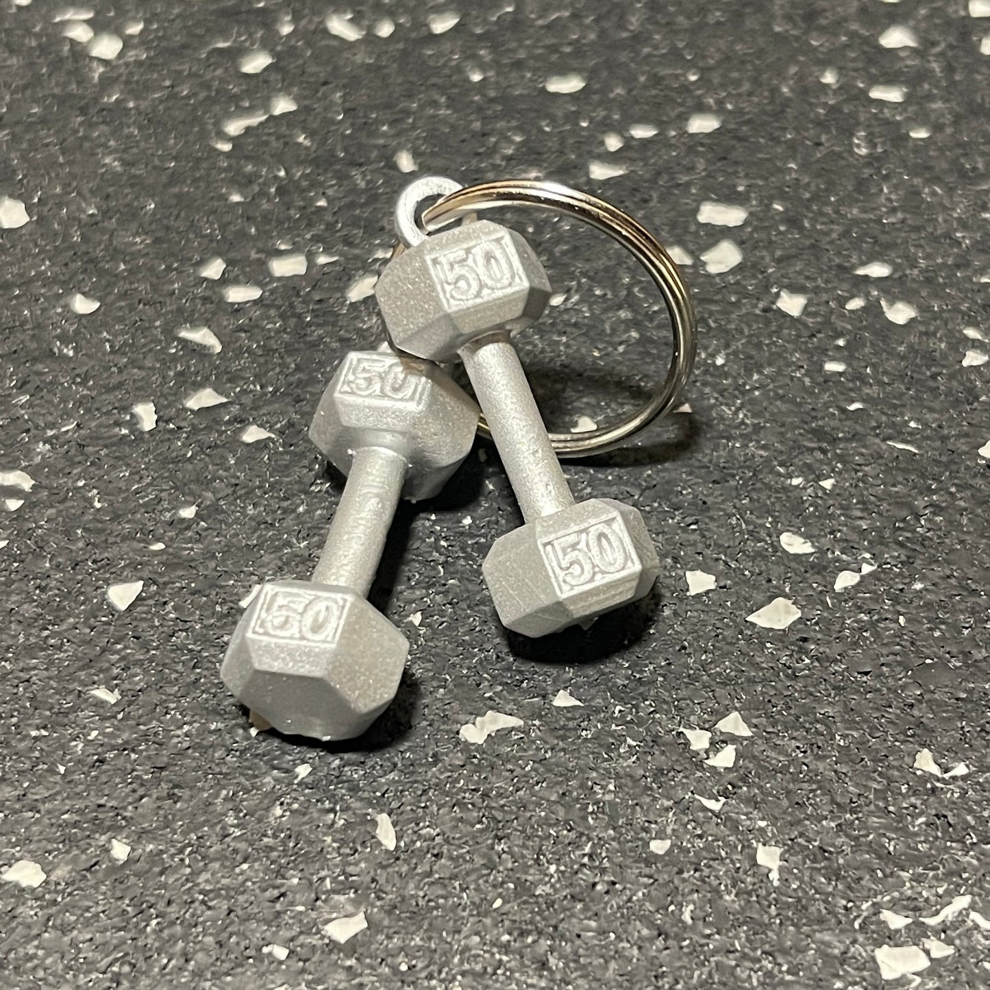 Pair of Silver Dumbbells Keychain (qty. 2)