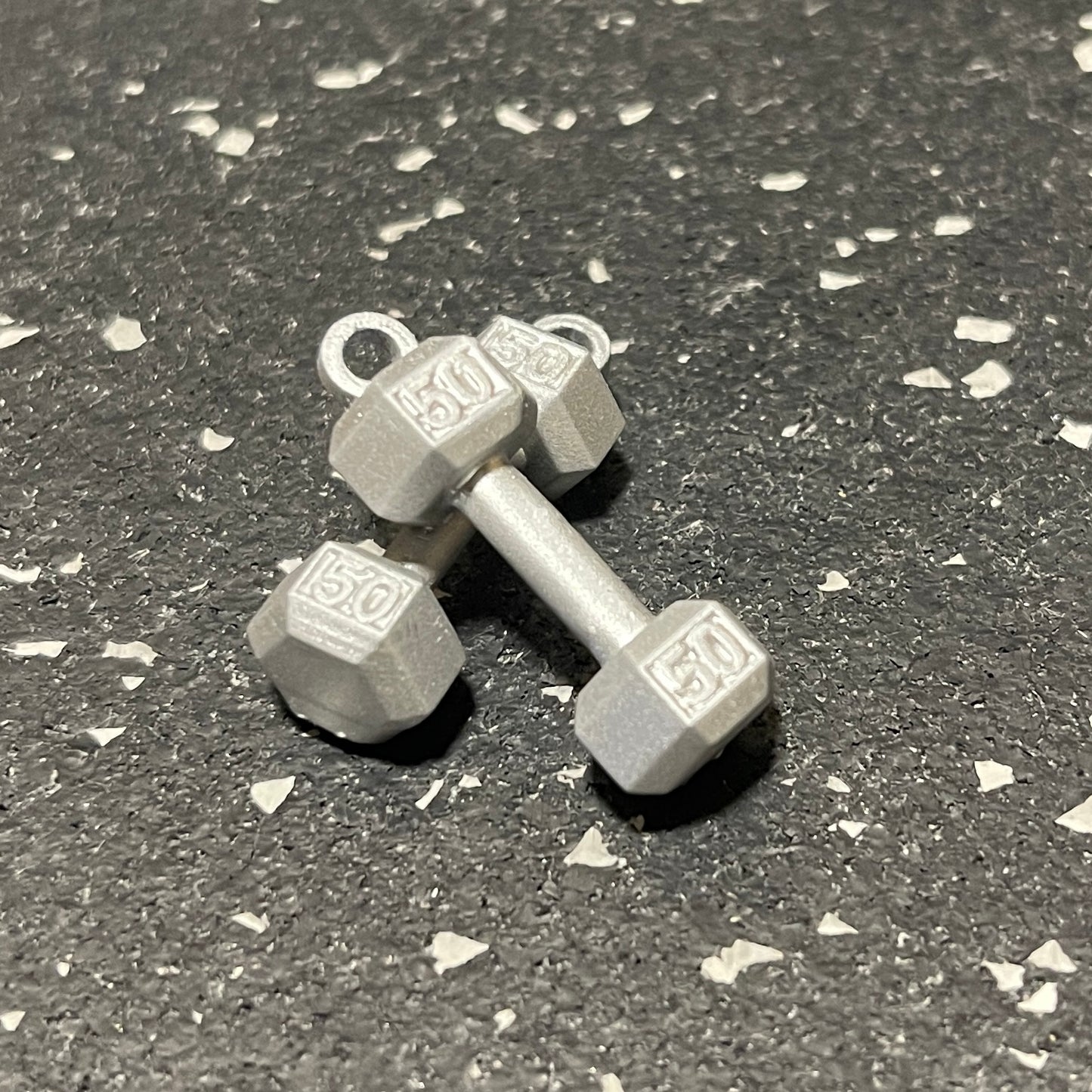 Pair of Silver Dumbbells Keychain (qty. 2)