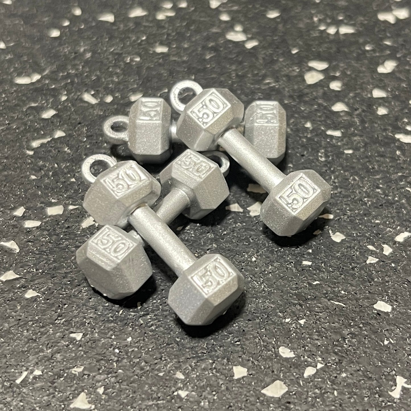 Pair of Silver Dumbbells Keychain (qty. 2)